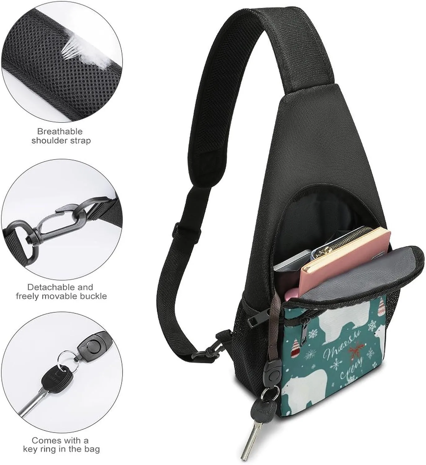 Chest Bag Sling Bag for Men Women Christmas Polar Bear Sport Sling Backpack Lightweight Shoulder Bag for Travel