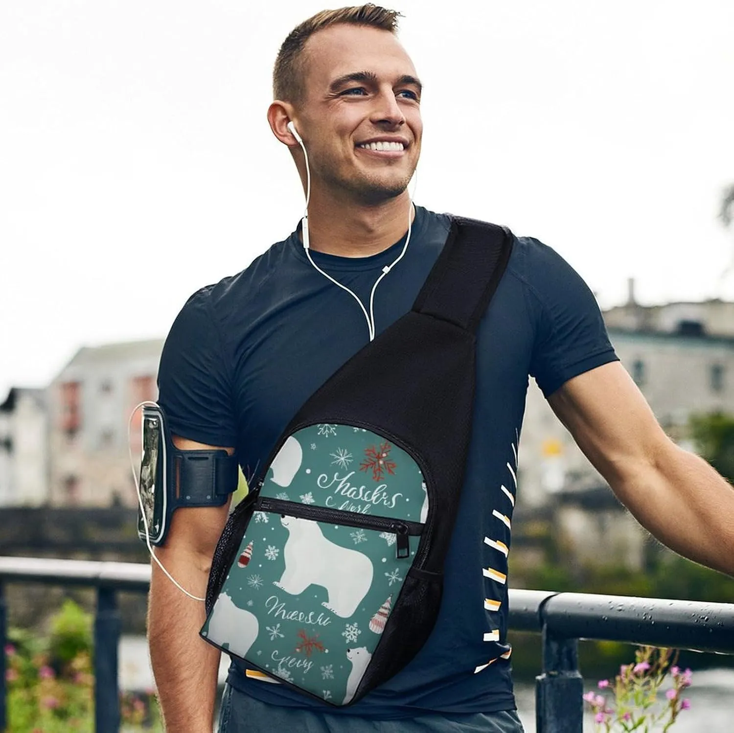 Chest Bag Sling Bag for Men Women Christmas Polar Bear Sport Sling Backpack Lightweight Shoulder Bag for Travel