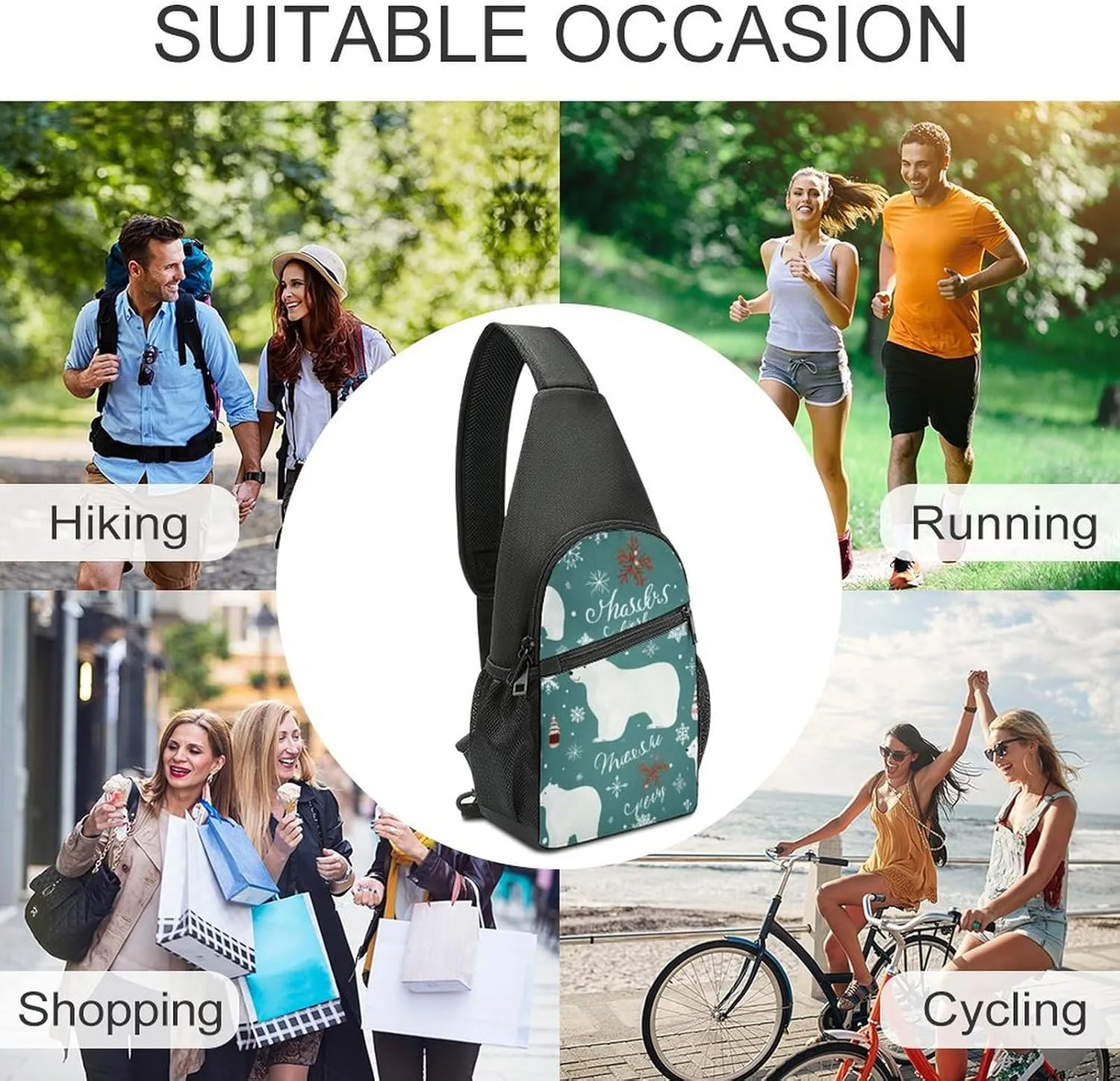 Chest Bag Sling Bag for Men Women Christmas Polar Bear Sport Sling Backpack Lightweight Shoulder Bag for Travel