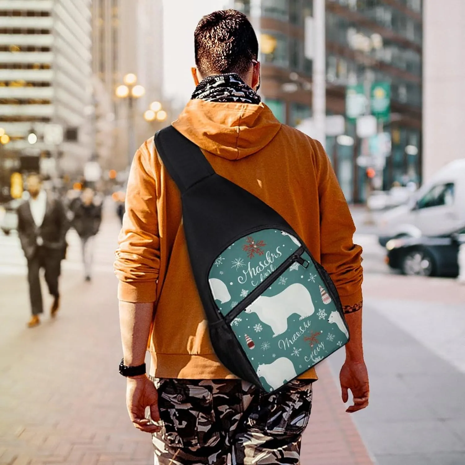 Chest Bag Sling Bag for Men Women Christmas Polar Bear Sport Sling Backpack Lightweight Shoulder Bag for Travel