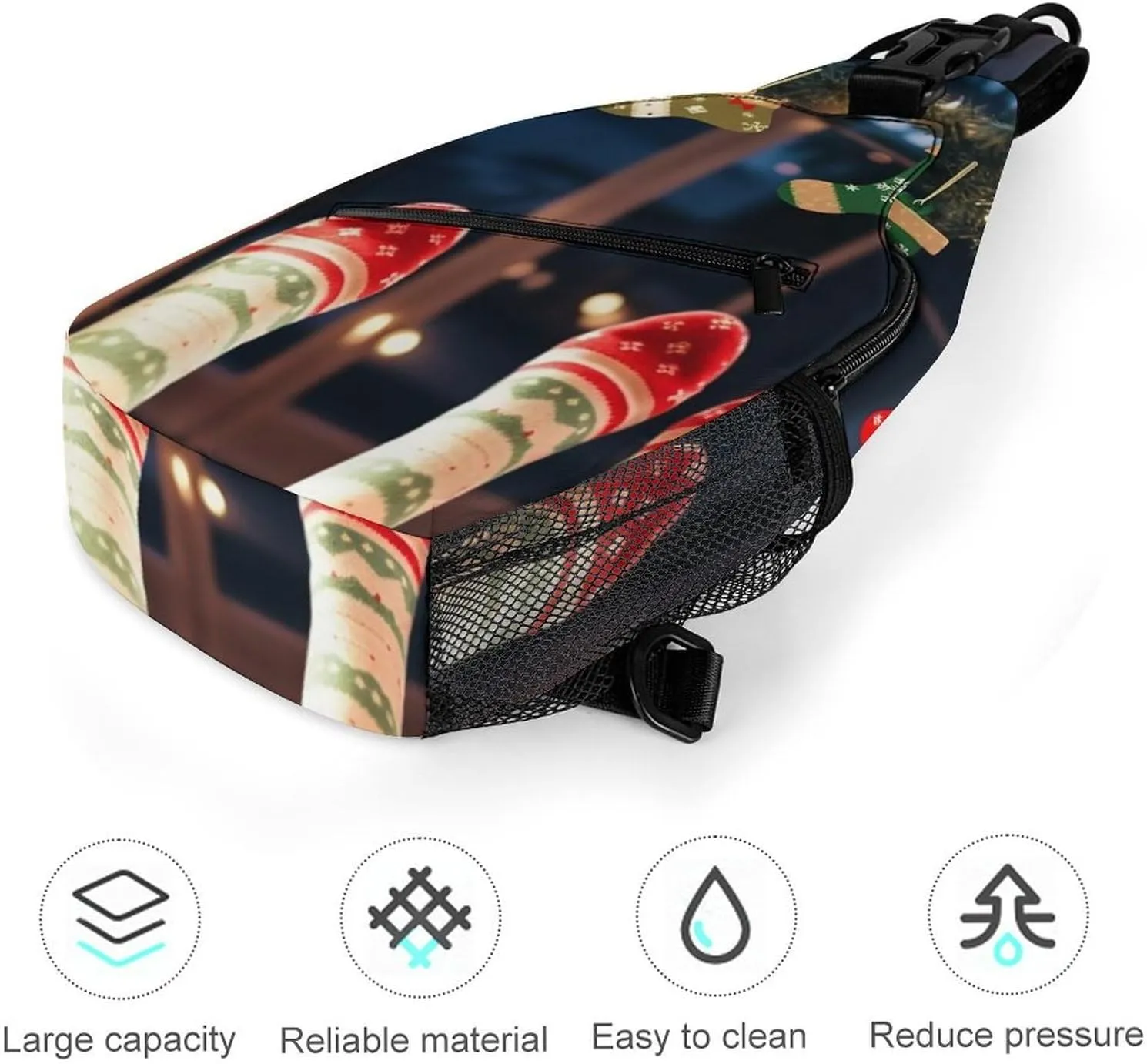 Chest Bag Sling Bag for Men Women Christmas Socks Xmas Party Sport Sling Backpack Lightweight Shoulder Bag for Travel, 38x20cm