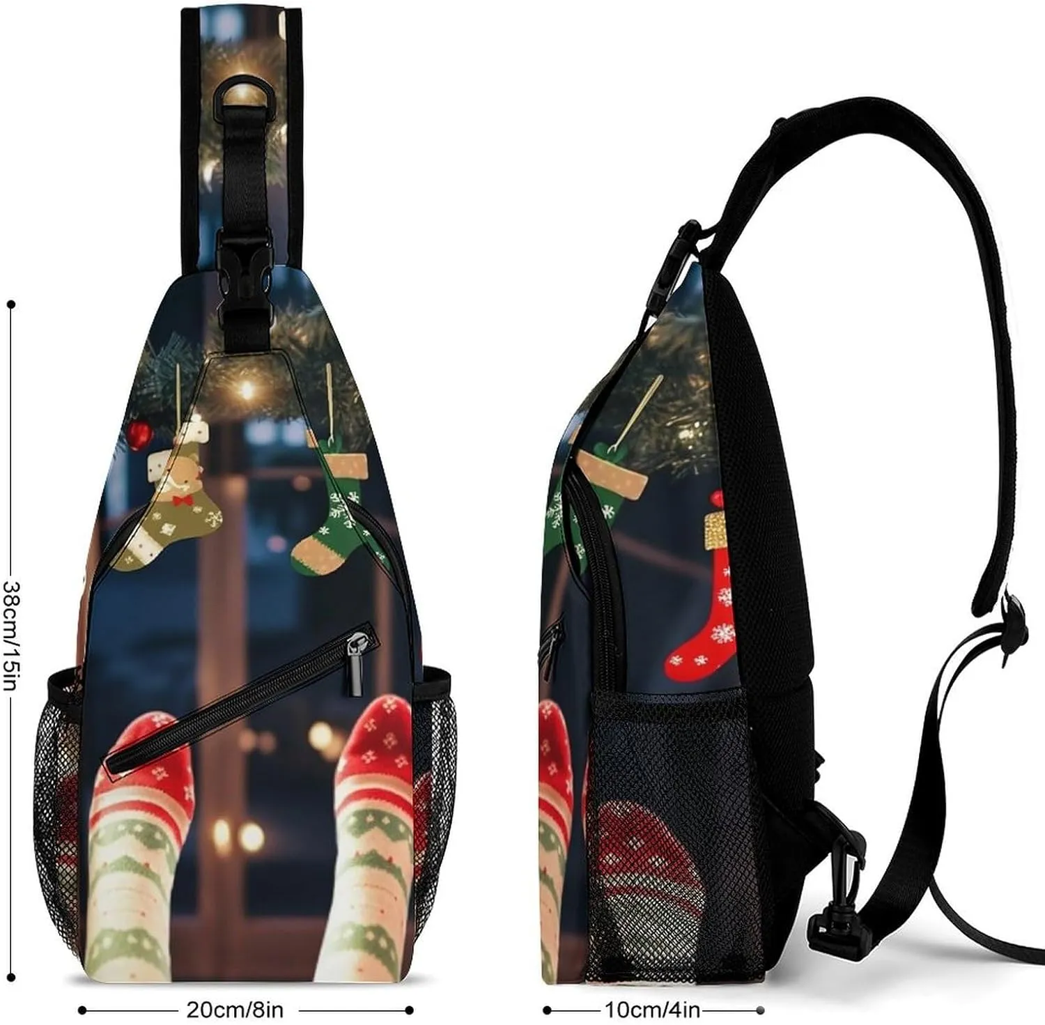 Chest Bag Sling Bag for Men Women Christmas Socks Xmas Party Sport Sling Backpack Lightweight Shoulder Bag for Travel, 38x20cm