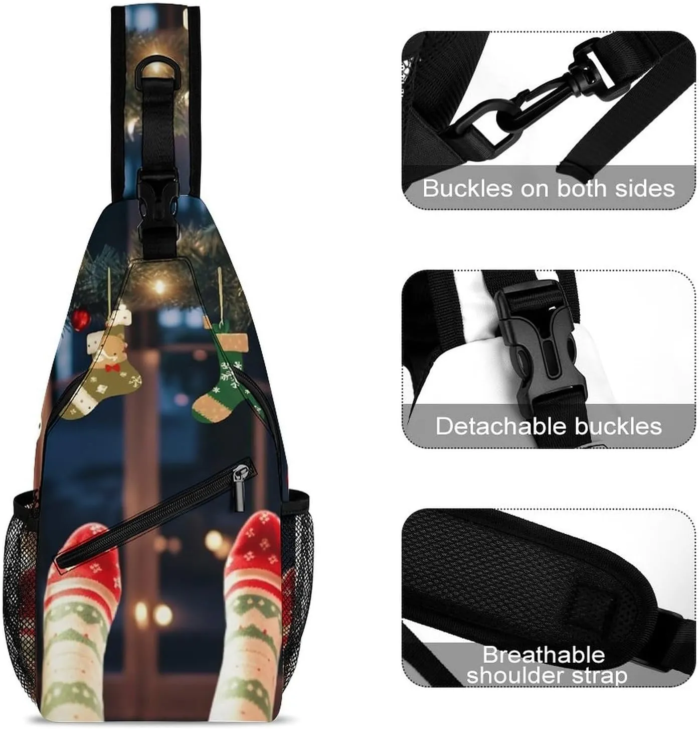 Chest Bag Sling Bag for Men Women Christmas Socks Xmas Party Sport Sling Backpack Lightweight Shoulder Bag for Travel, 38x20cm