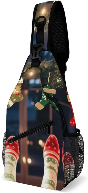 Chest Bag Sling Bag for Men Women Christmas Socks Xmas Party Sport Sling Backpack Lightweight Shoulder Bag for Travel, 38x20cm