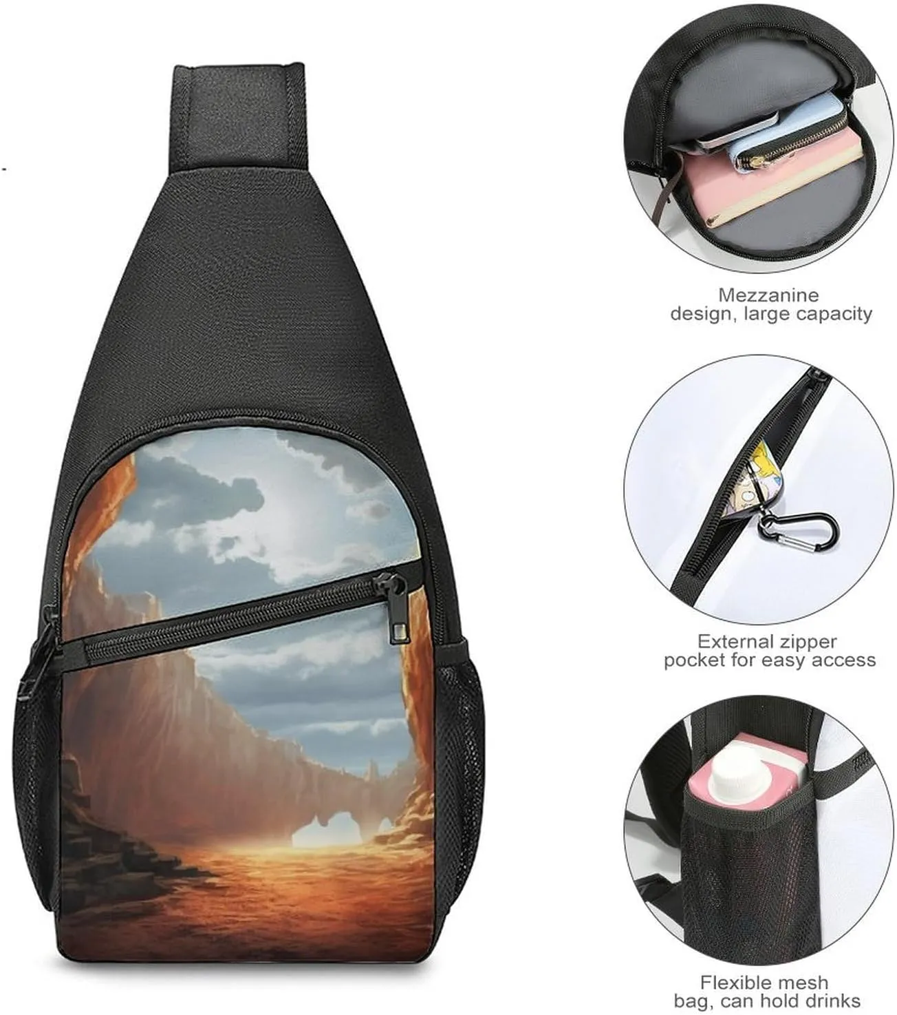Chest Bag Sling Bag for Men Women Cliff Landscape Sport Sling Backpack Lightweight Shoulder Bag for Travel