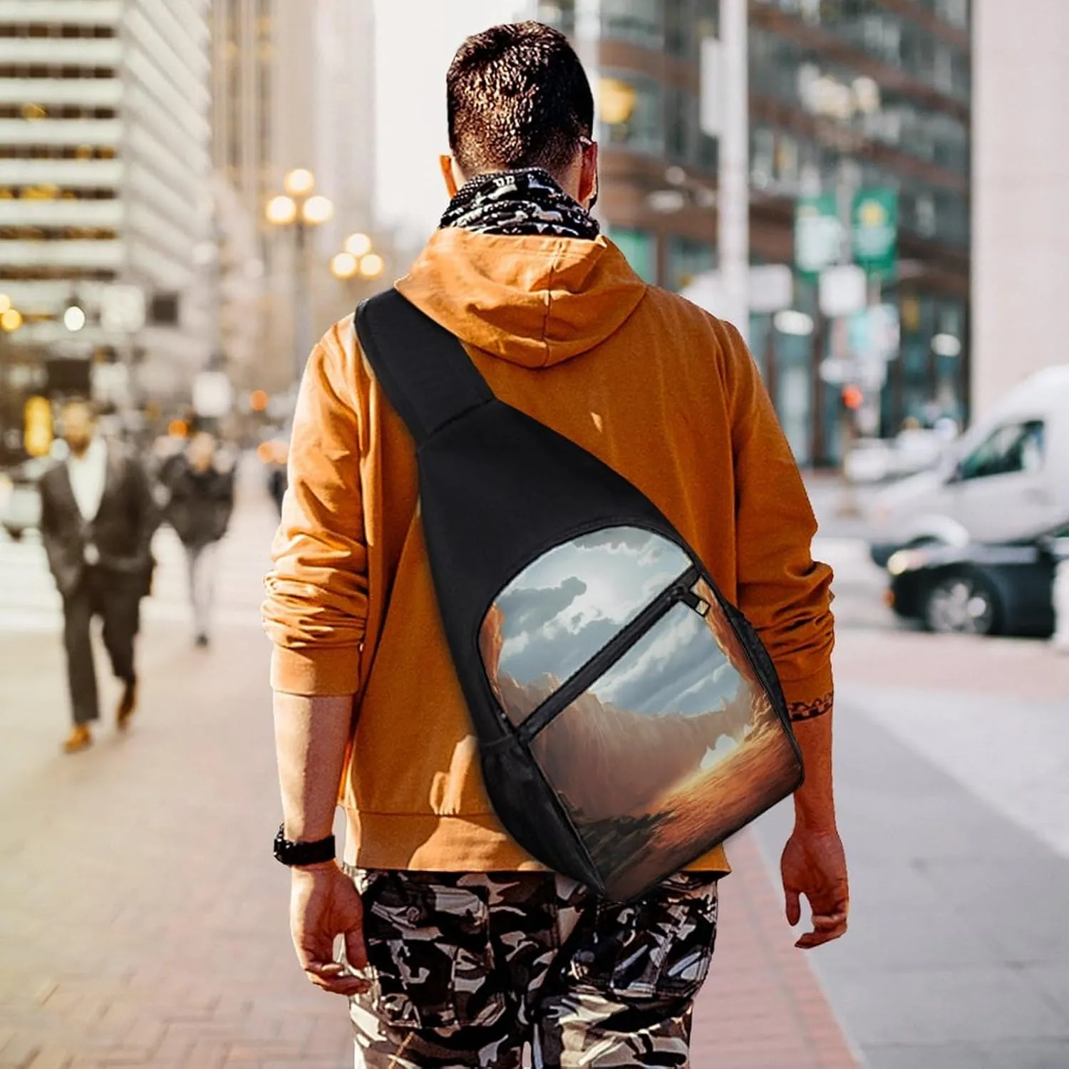 Chest Bag Sling Bag for Men Women Cliff Landscape Sport Sling Backpack Lightweight Shoulder Bag for Travel