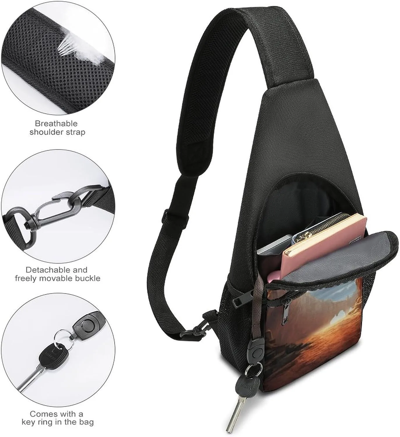 Chest Bag Sling Bag for Men Women Cliff Landscape Sport Sling Backpack Lightweight Shoulder Bag for Travel