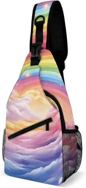 Chest Bag Sling Bag for Men Women Colorful Rainbow Sport Sling Backpack Lightweight Shoulder Bag for Travel, 38x20cm