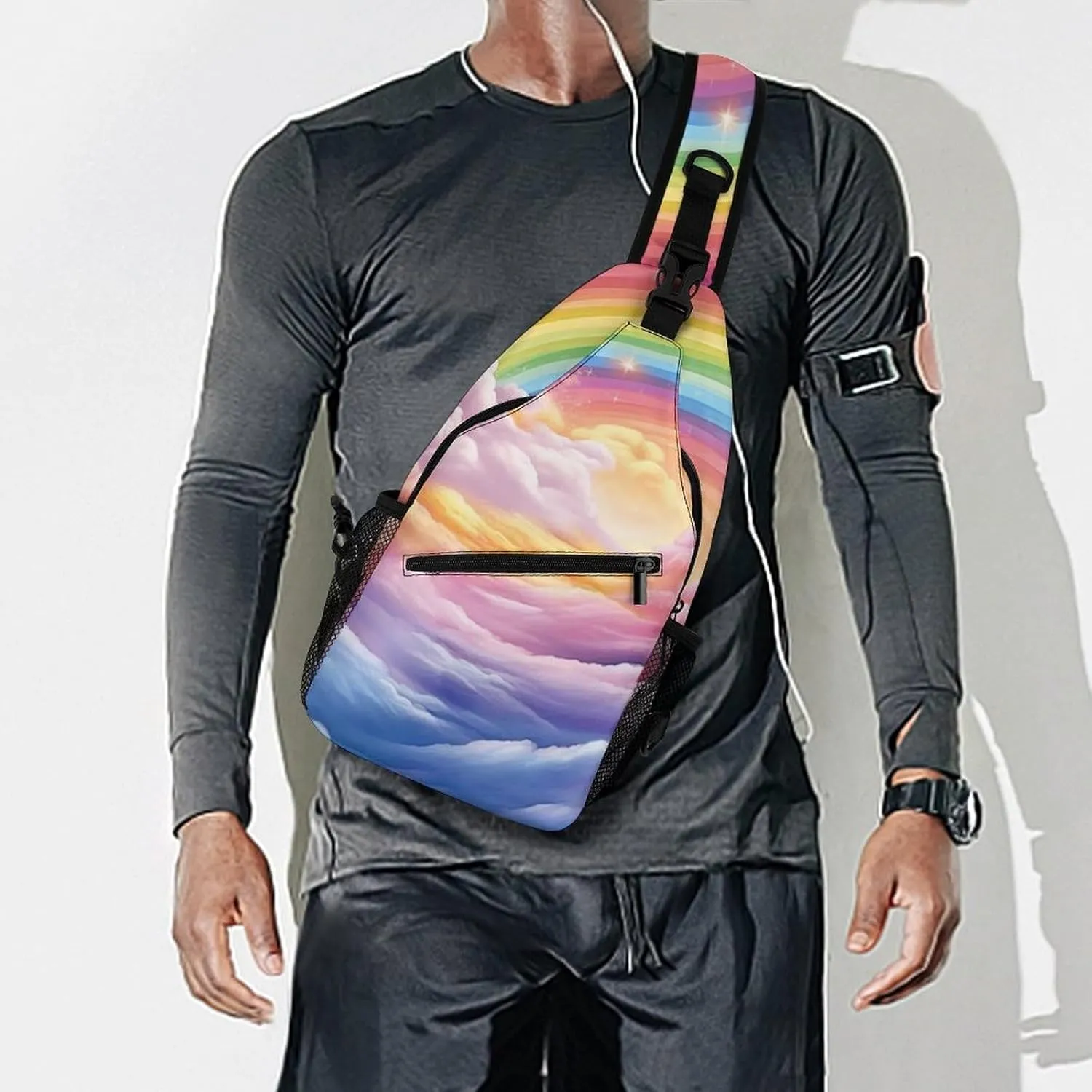 Chest Bag Sling Bag for Men Women Colorful Rainbow Sport Sling Backpack Lightweight Shoulder Bag for Travel, 38x20cm