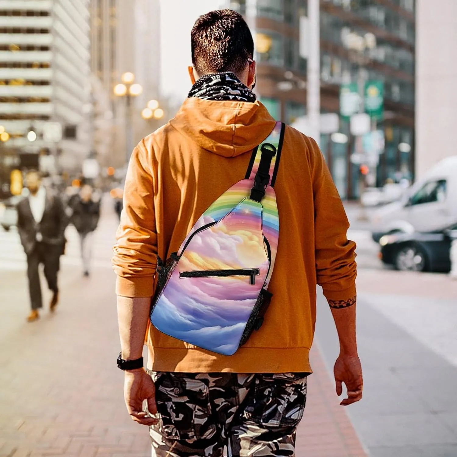 Chest Bag Sling Bag for Men Women Colorful Rainbow Sport Sling Backpack Lightweight Shoulder Bag for Travel, 38x20cm