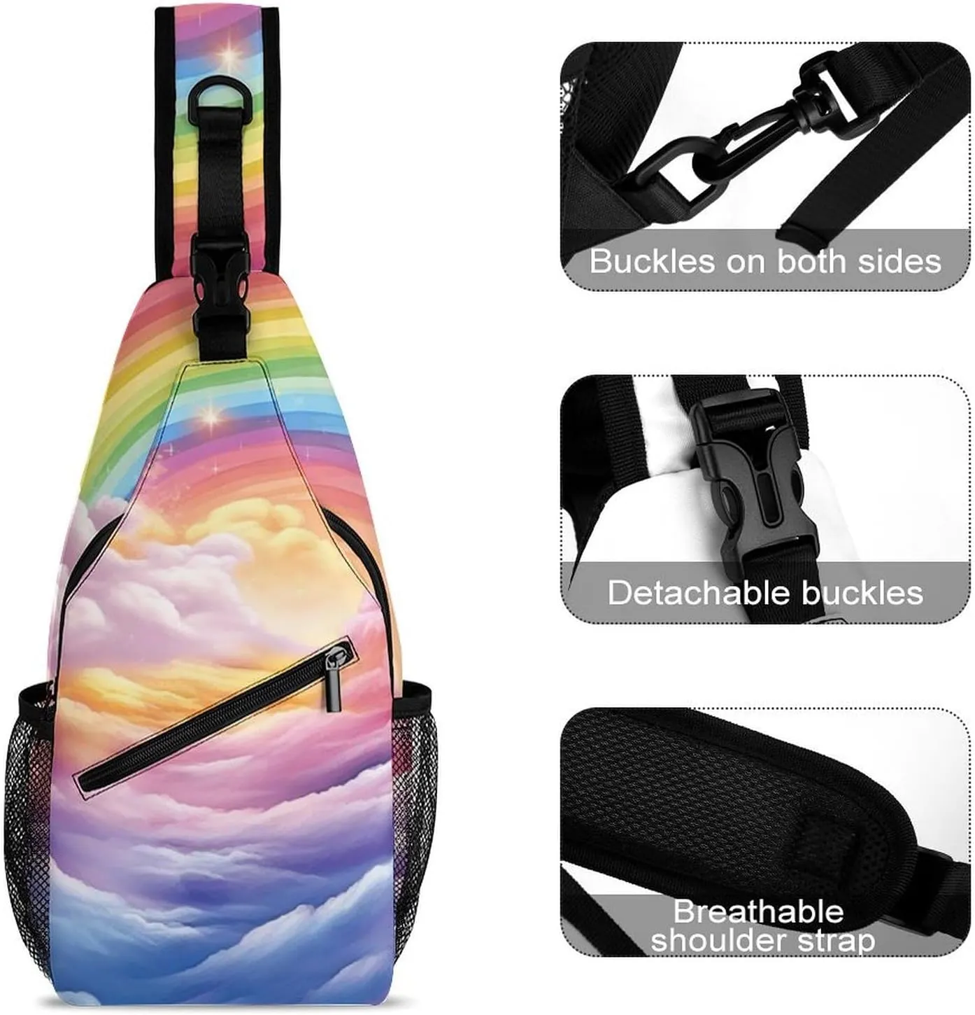 Chest Bag Sling Bag for Men Women Colorful Rainbow Sport Sling Backpack Lightweight Shoulder Bag for Travel, 38x20cm
