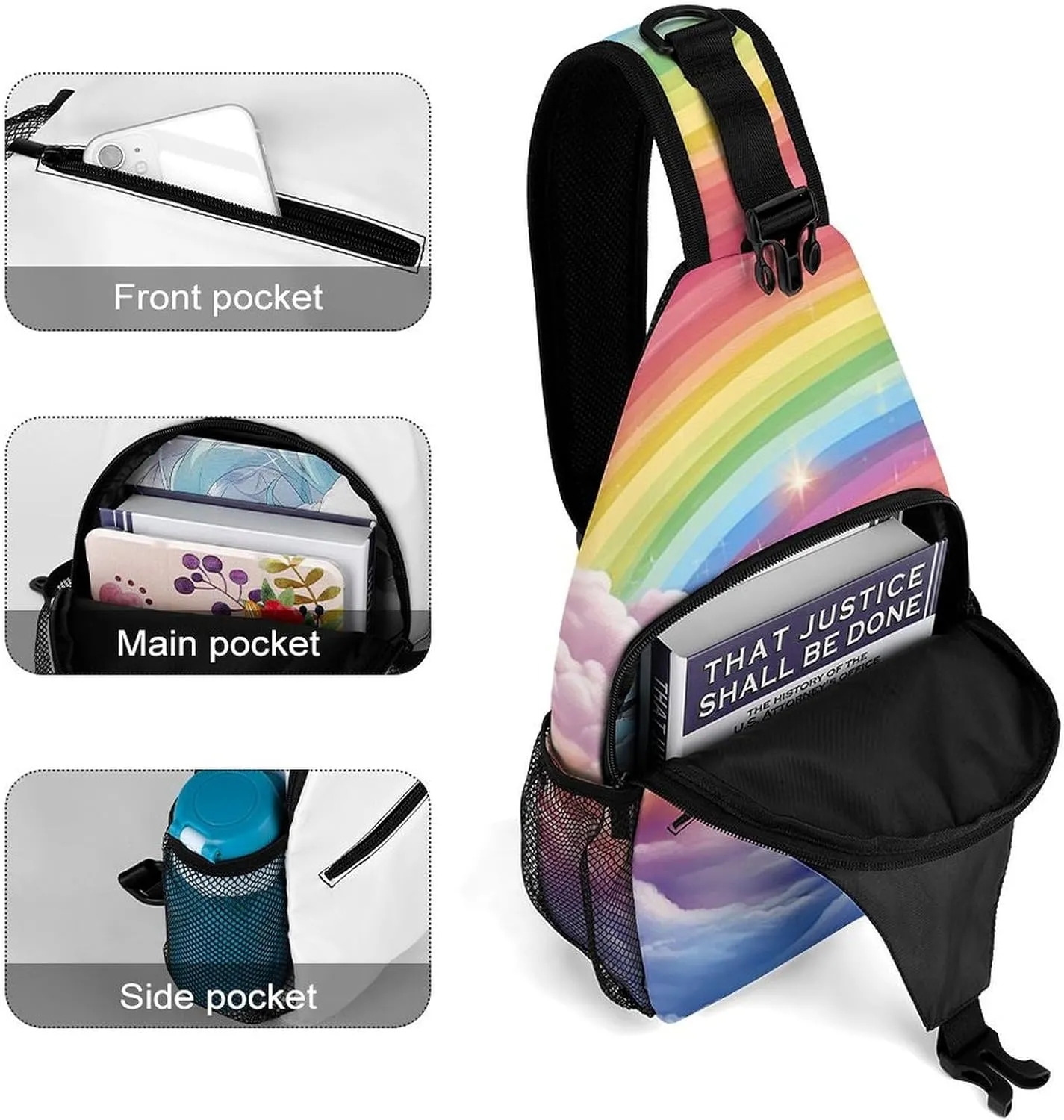 Chest Bag Sling Bag for Men Women Colorful Rainbow Sport Sling Backpack Lightweight Shoulder Bag for Travel, 38x20cm