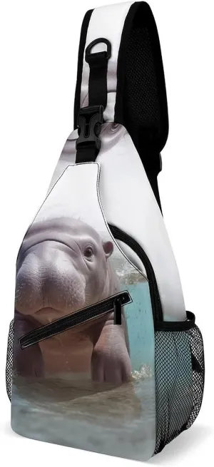 Chest Bag Sling Bag for Men Women Cute Hippo Sport Sling Backpack Lightweight Shoulder Bag for Travel, 38x20cm