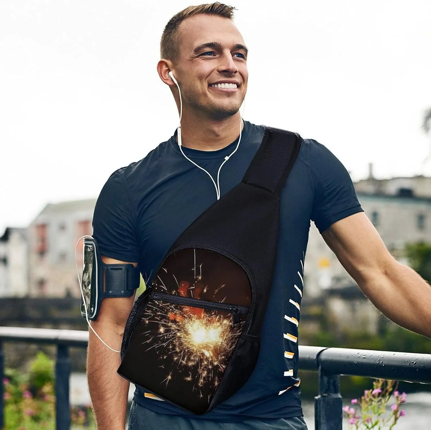 Chest Bag Sling Bag for Men Women Explosion Firework Sport Sling Backpack Lightweight Shoulder Bag for Travel