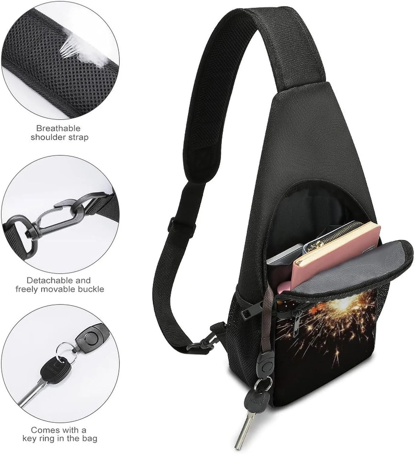Chest Bag Sling Bag for Men Women Explosion Firework Sport Sling Backpack Lightweight Shoulder Bag for Travel