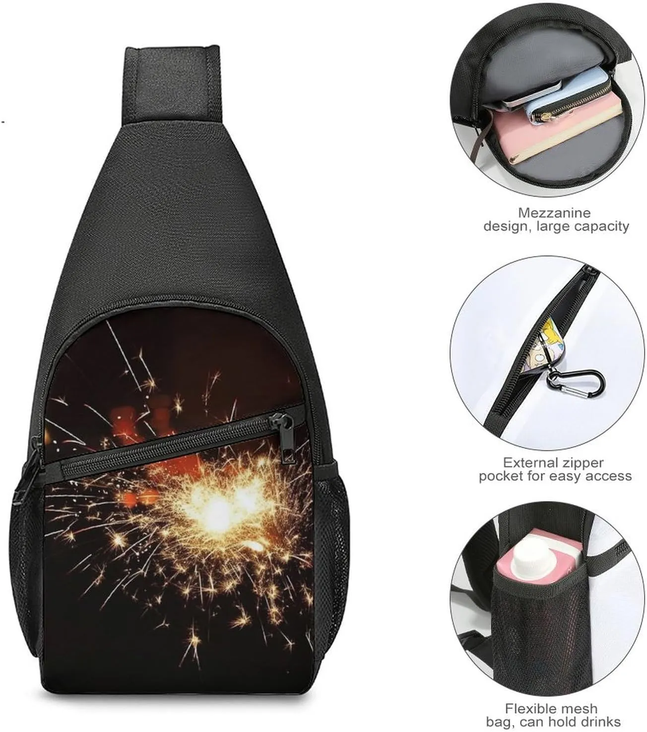 Chest Bag Sling Bag for Men Women Explosion Firework Sport Sling Backpack Lightweight Shoulder Bag for Travel