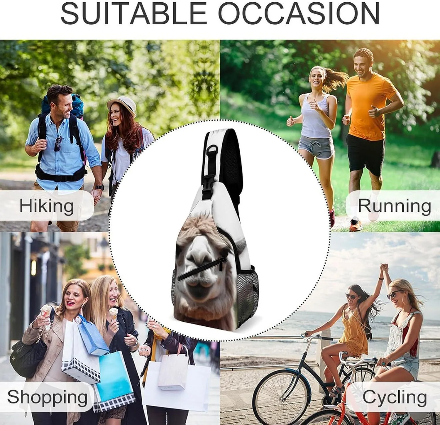 Chest Bag Sling Bag for Men Women Funny Alpaca Llama Sport Sling Backpack Lightweight Shoulder Bag for Travel