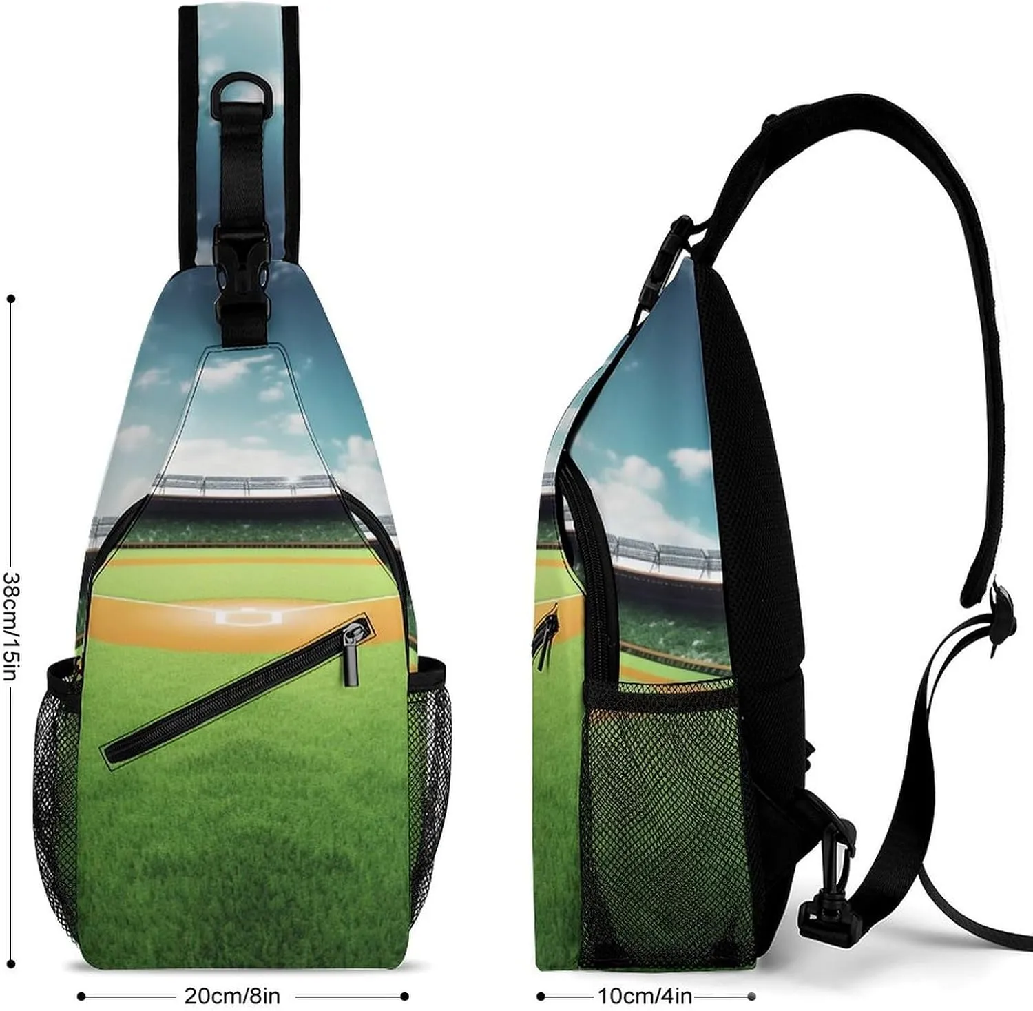 Chest Bag Sling Bag for Men Women Green Baseball Field Backdrop Sport Sling Backpack Lightweight Shoulder Bag for Travel