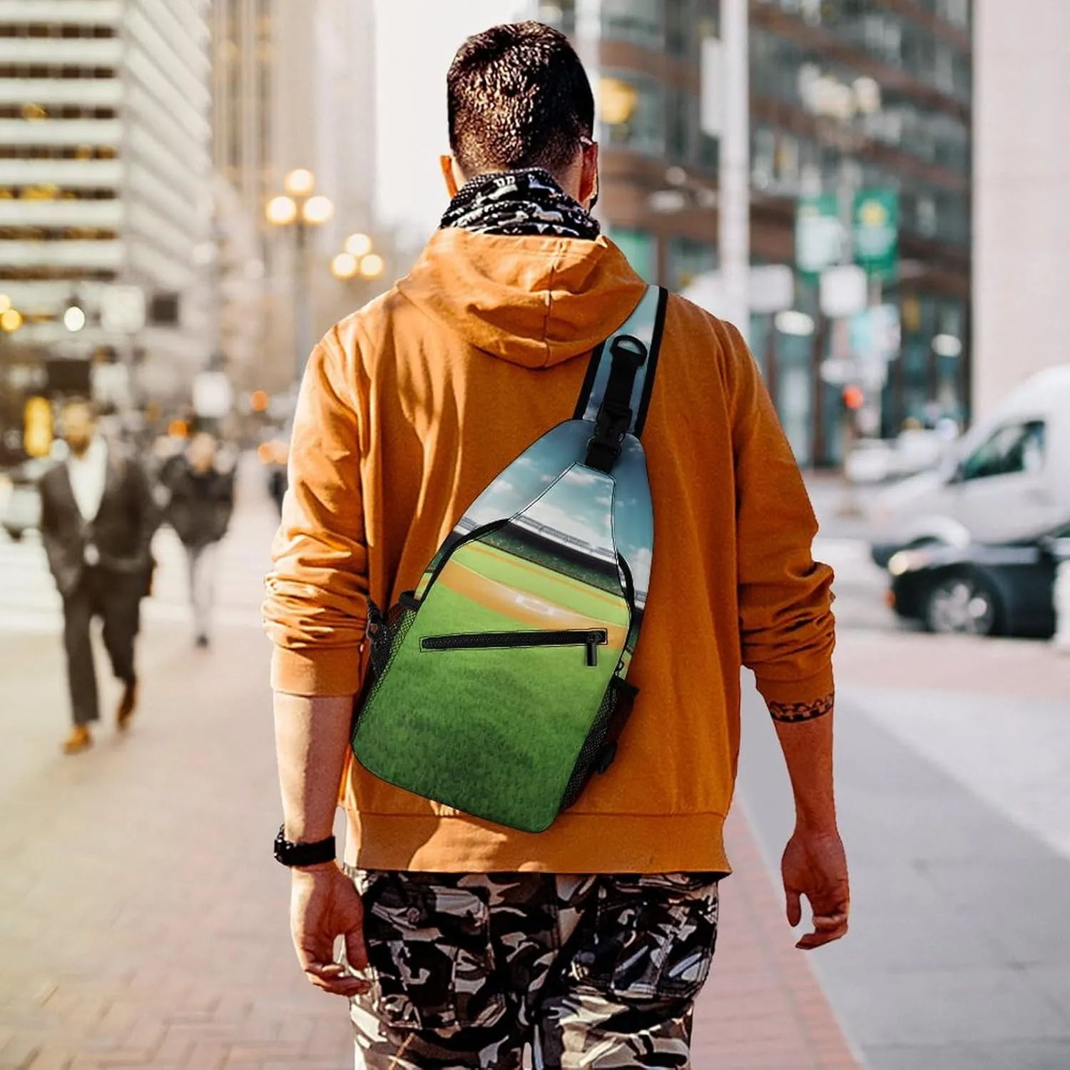 Chest Bag Sling Bag for Men Women Green Baseball Field Backdrop Sport Sling Backpack Lightweight Shoulder Bag for Travel