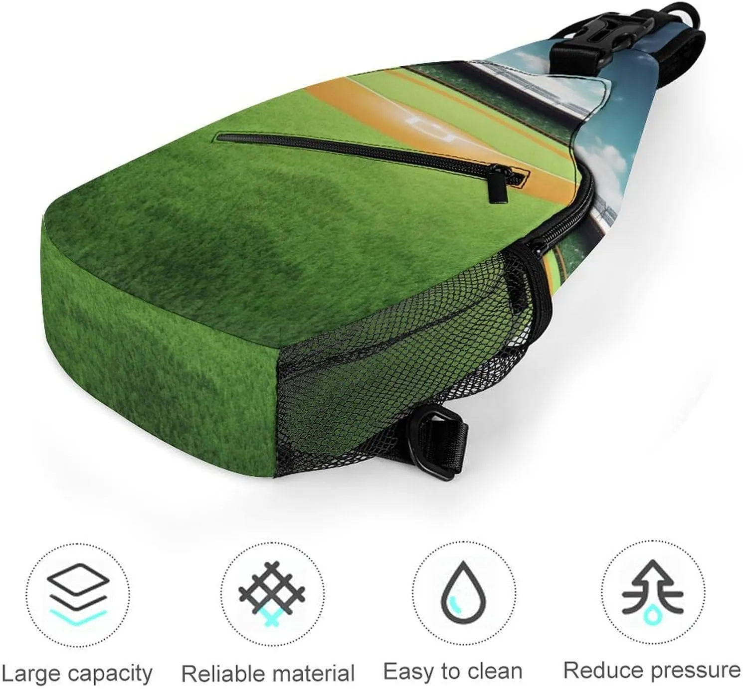 Chest Bag Sling Bag for Men Women Green Baseball Field Backdrop Sport Sling Backpack Lightweight Shoulder Bag for Travel