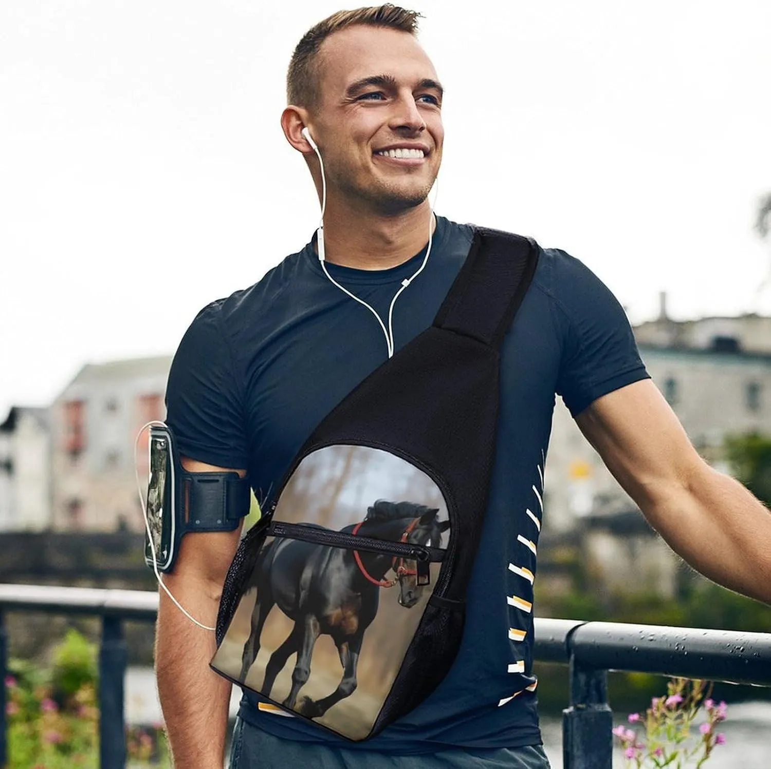 Chest Bag Sling Bag for Men Women Horse on Lawn Sport Sling Backpack Lightweight Shoulder Bag for Travel