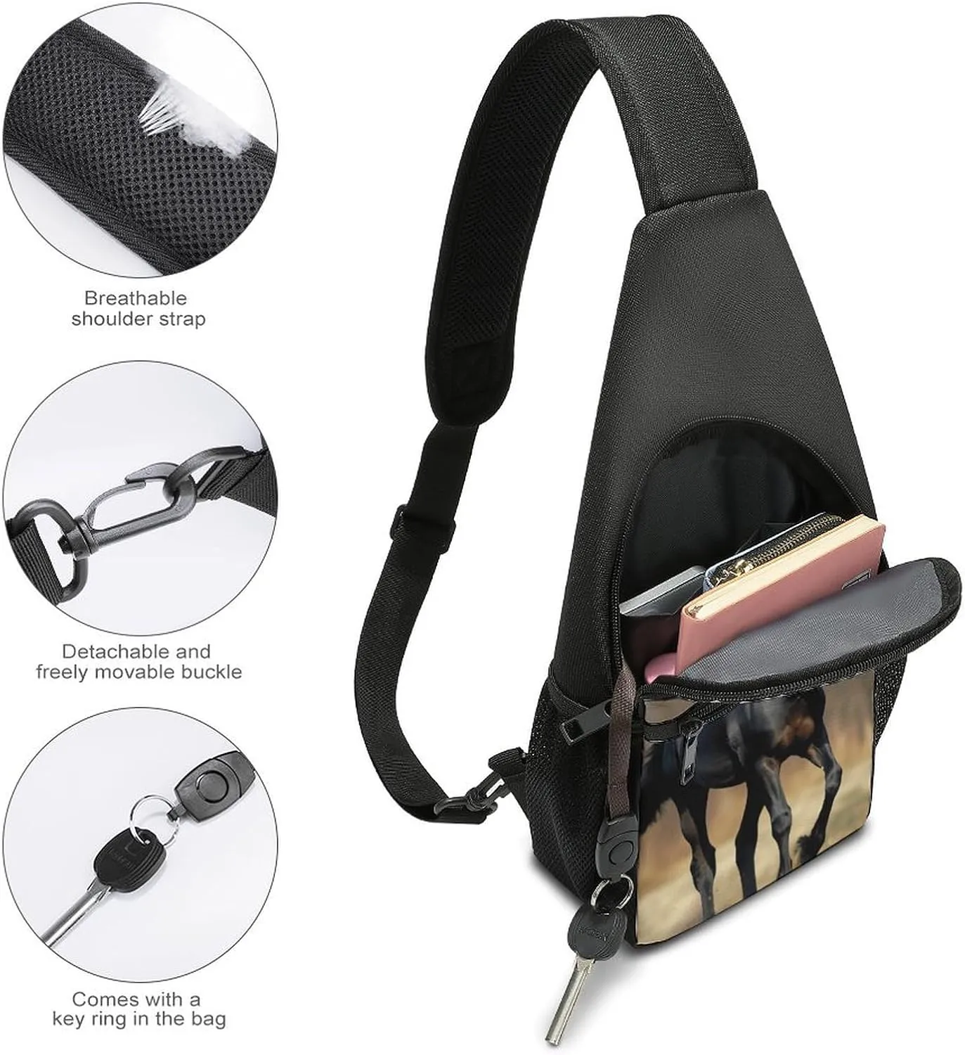 Chest Bag Sling Bag for Men Women Horse on Lawn Sport Sling Backpack Lightweight Shoulder Bag for Travel