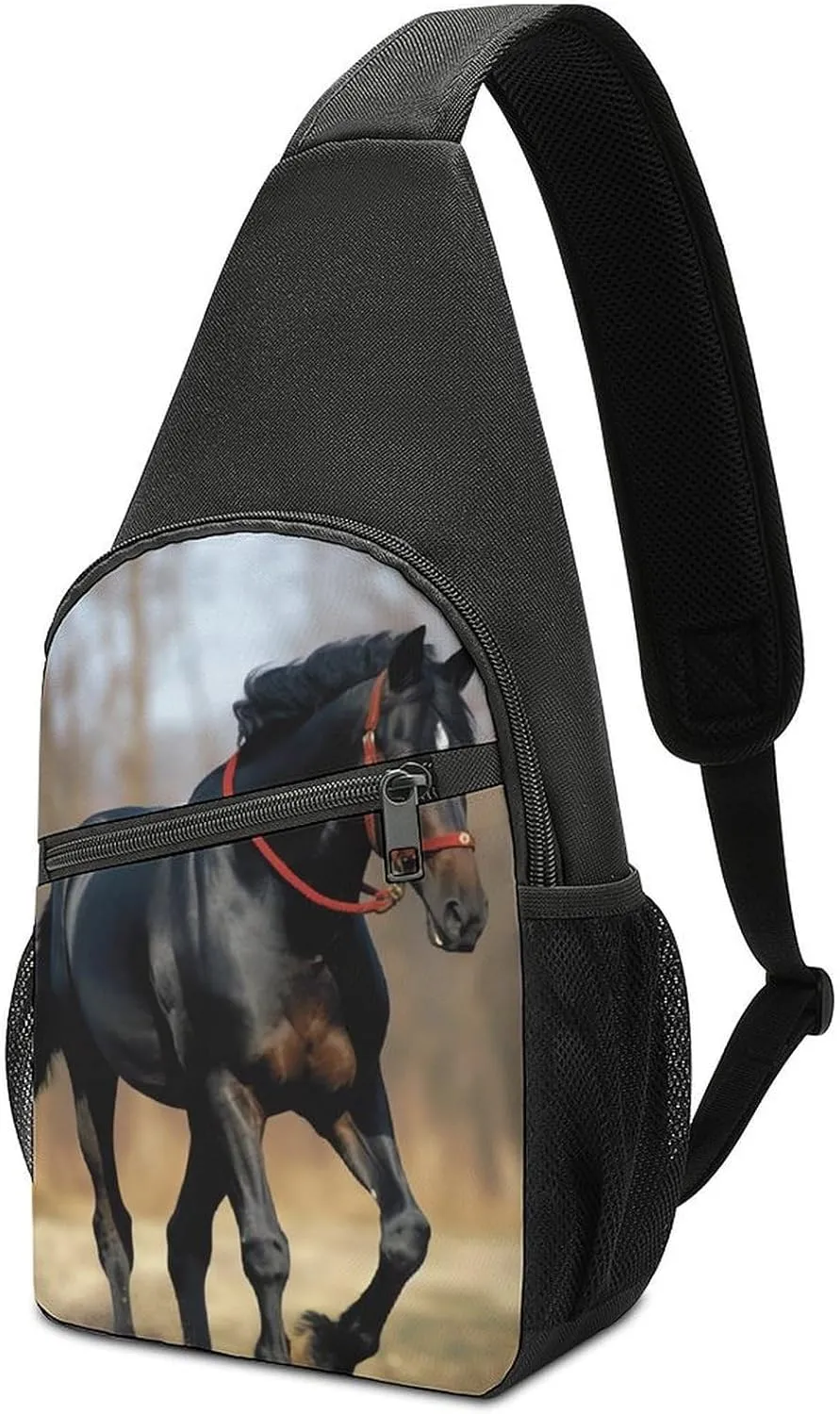 Chest Bag Sling Bag for Men Women Horse on Lawn Sport Sling Backpack Lightweight Shoulder Bag for Travel