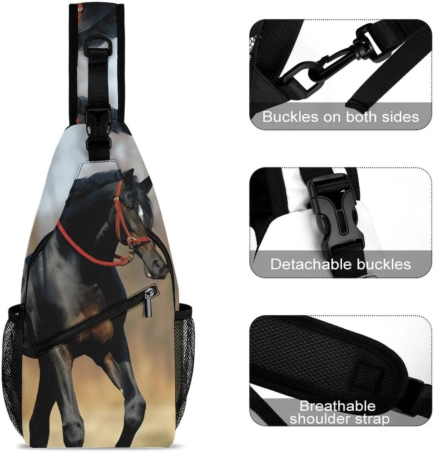 Chest Bag Sling Bag for Men Women Horse on Lawn Sport Sling Backpack Lightweight Shoulder Bag for Travel