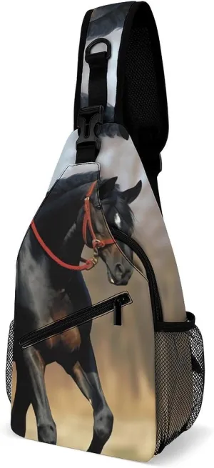 Chest Bag Sling Bag for Men Women Horse on Lawn Sport Sling Backpack Lightweight Shoulder Bag for Travel