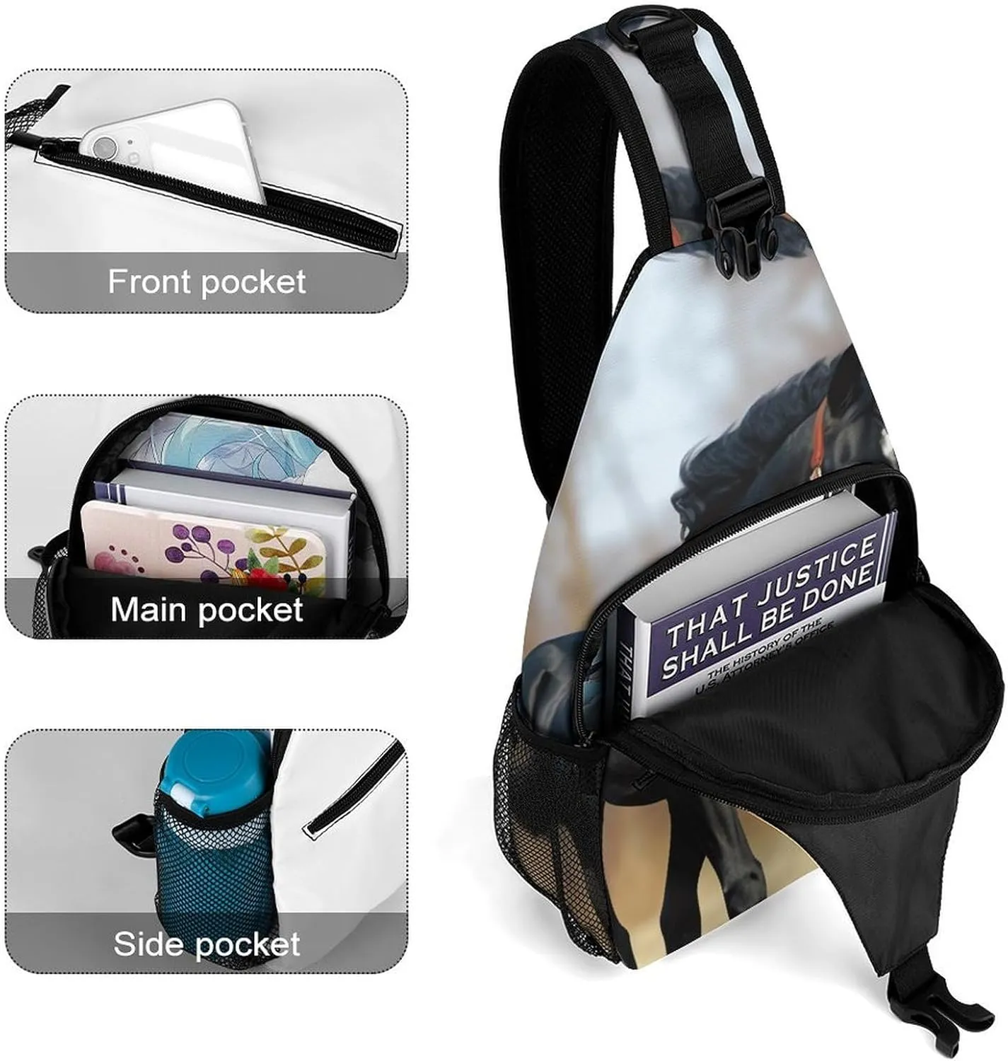Chest Bag Sling Bag for Men Women Horse on Lawn Sport Sling Backpack Lightweight Shoulder Bag for Travel