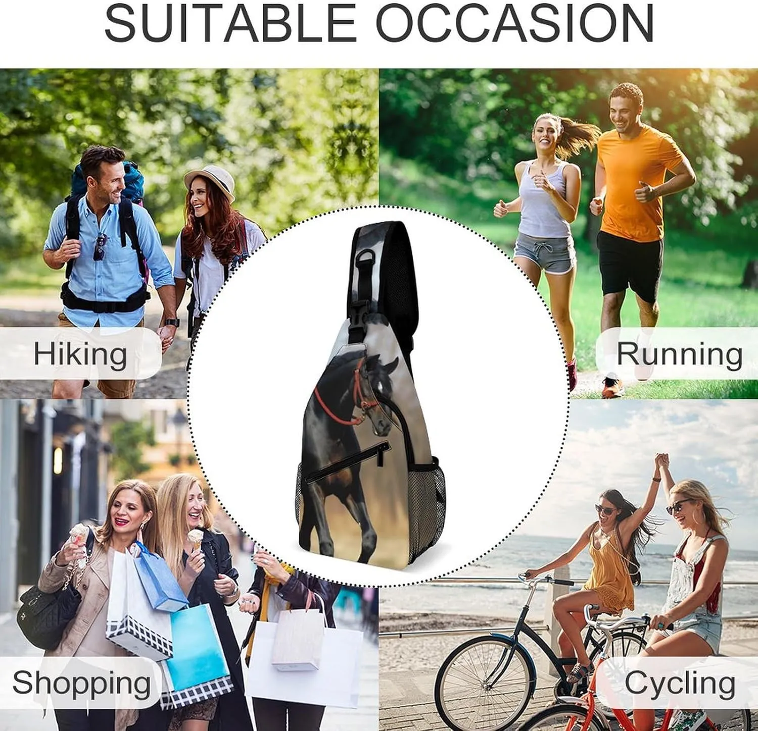 Chest Bag Sling Bag for Men Women Horse on Lawn Sport Sling Backpack Lightweight Shoulder Bag for Travel