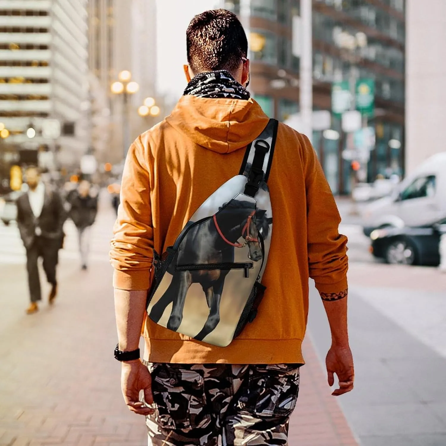 Chest Bag Sling Bag for Men Women Horse on Lawn Sport Sling Backpack Lightweight Shoulder Bag for Travel