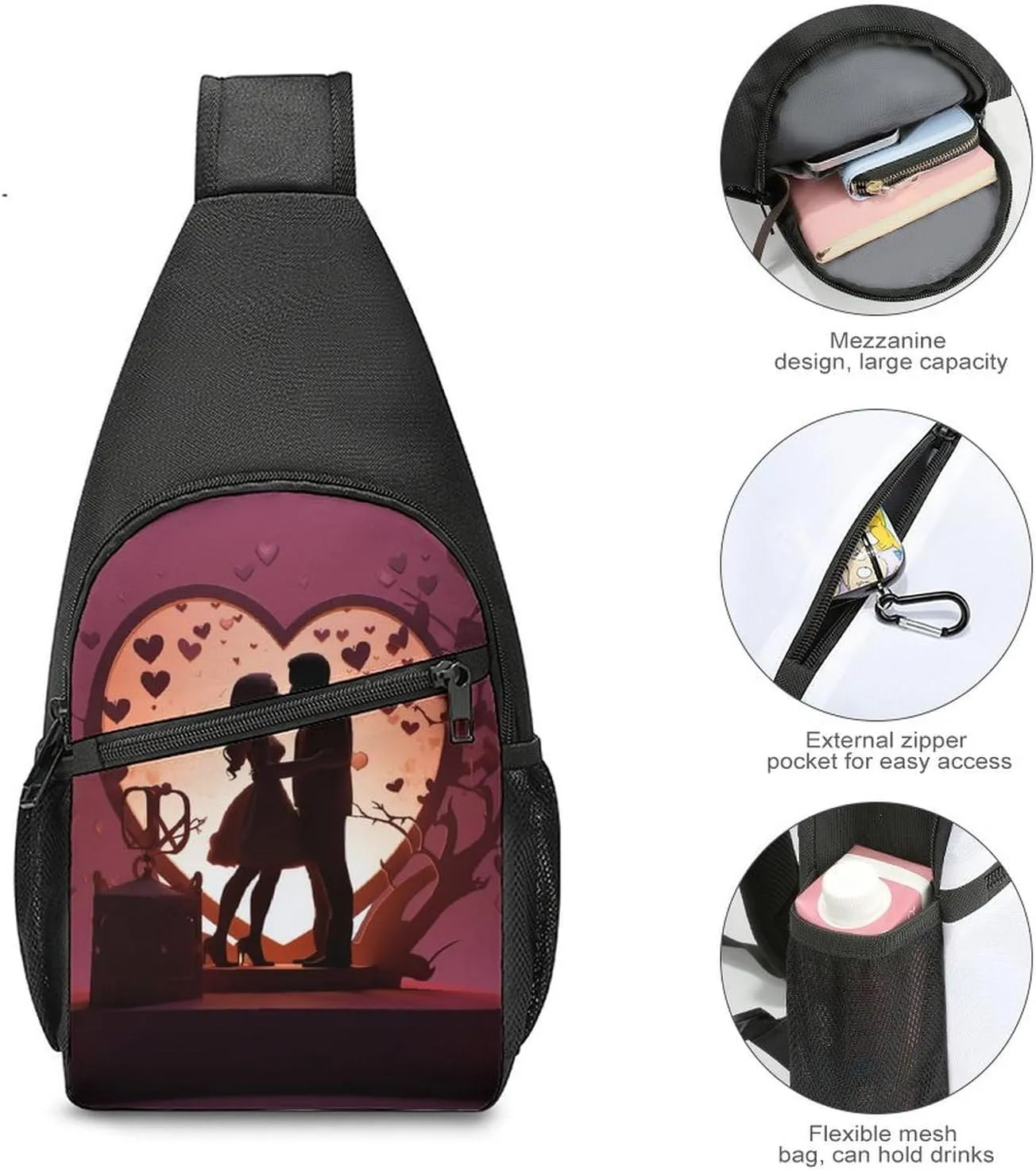 Chest Bag Sling Bag for Men Women Kissing Silhouette Sport Sling Backpack Lightweight Shoulder Bag for Travel