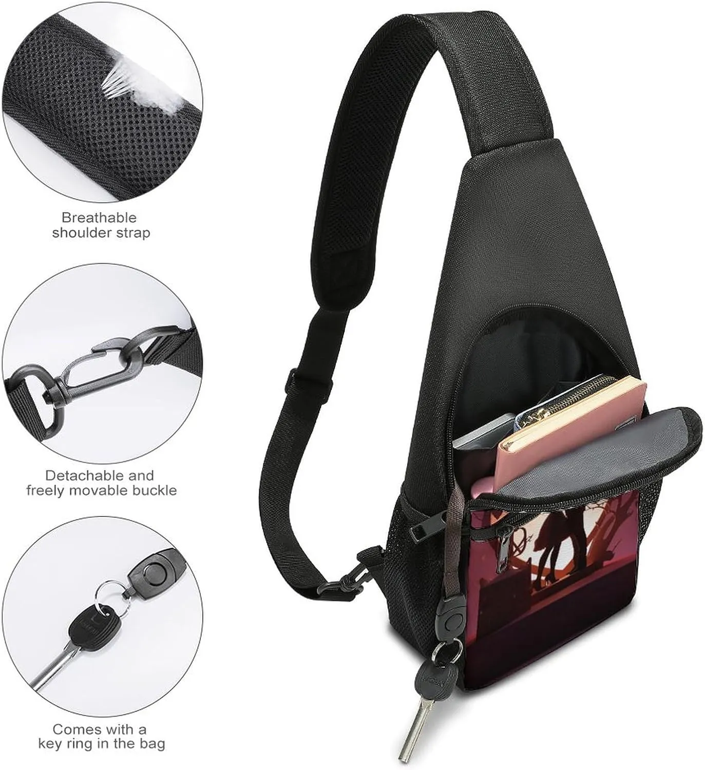 Chest Bag Sling Bag for Men Women Kissing Silhouette Sport Sling Backpack Lightweight Shoulder Bag for Travel