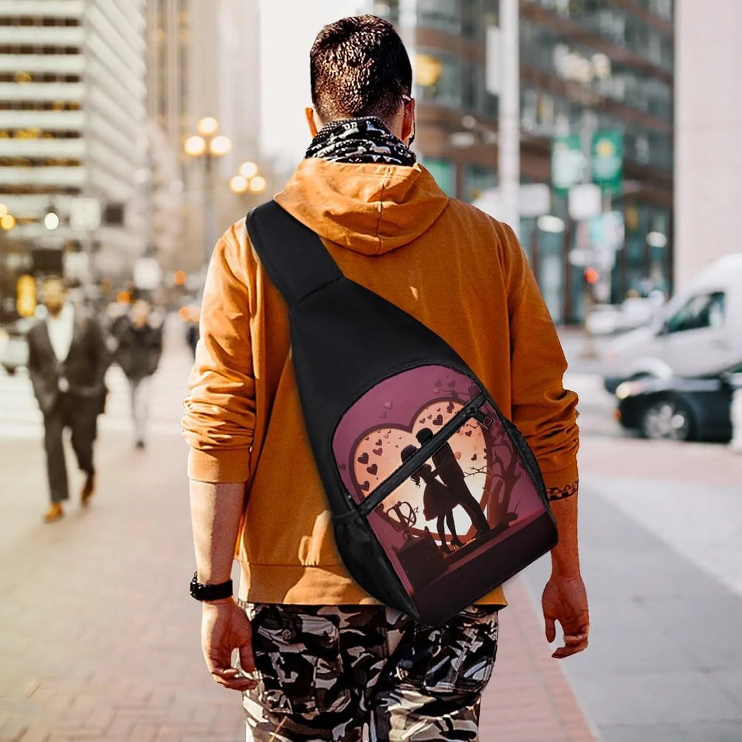 Chest Bag Sling Bag for Men Women Kissing Silhouette Sport Sling Backpack Lightweight Shoulder Bag for Travel