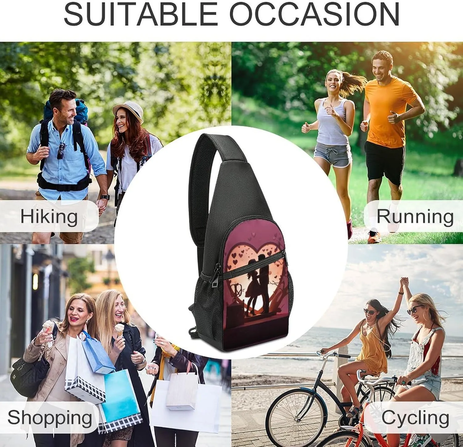 Chest Bag Sling Bag for Men Women Kissing Silhouette Sport Sling Backpack Lightweight Shoulder Bag for Travel