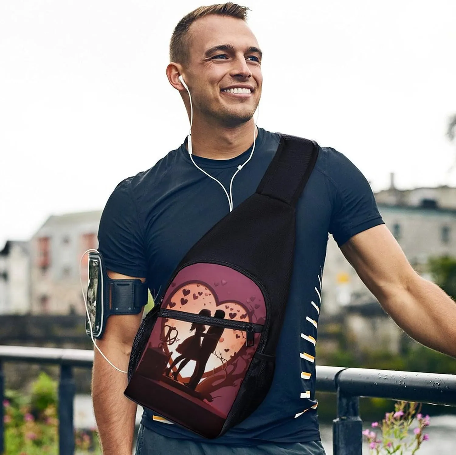 Chest Bag Sling Bag for Men Women Kissing Silhouette Sport Sling Backpack Lightweight Shoulder Bag for Travel