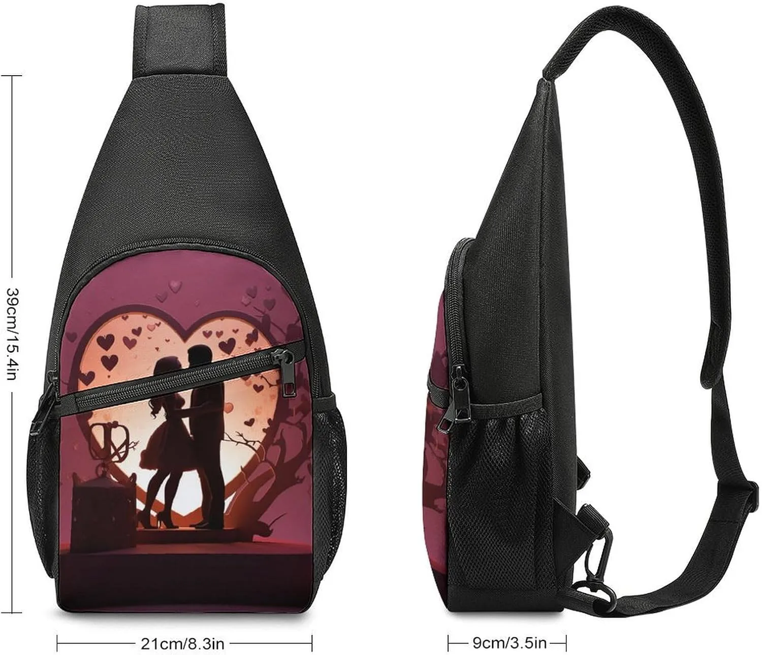 Chest Bag Sling Bag for Men Women Kissing Silhouette Sport Sling Backpack Lightweight Shoulder Bag for Travel