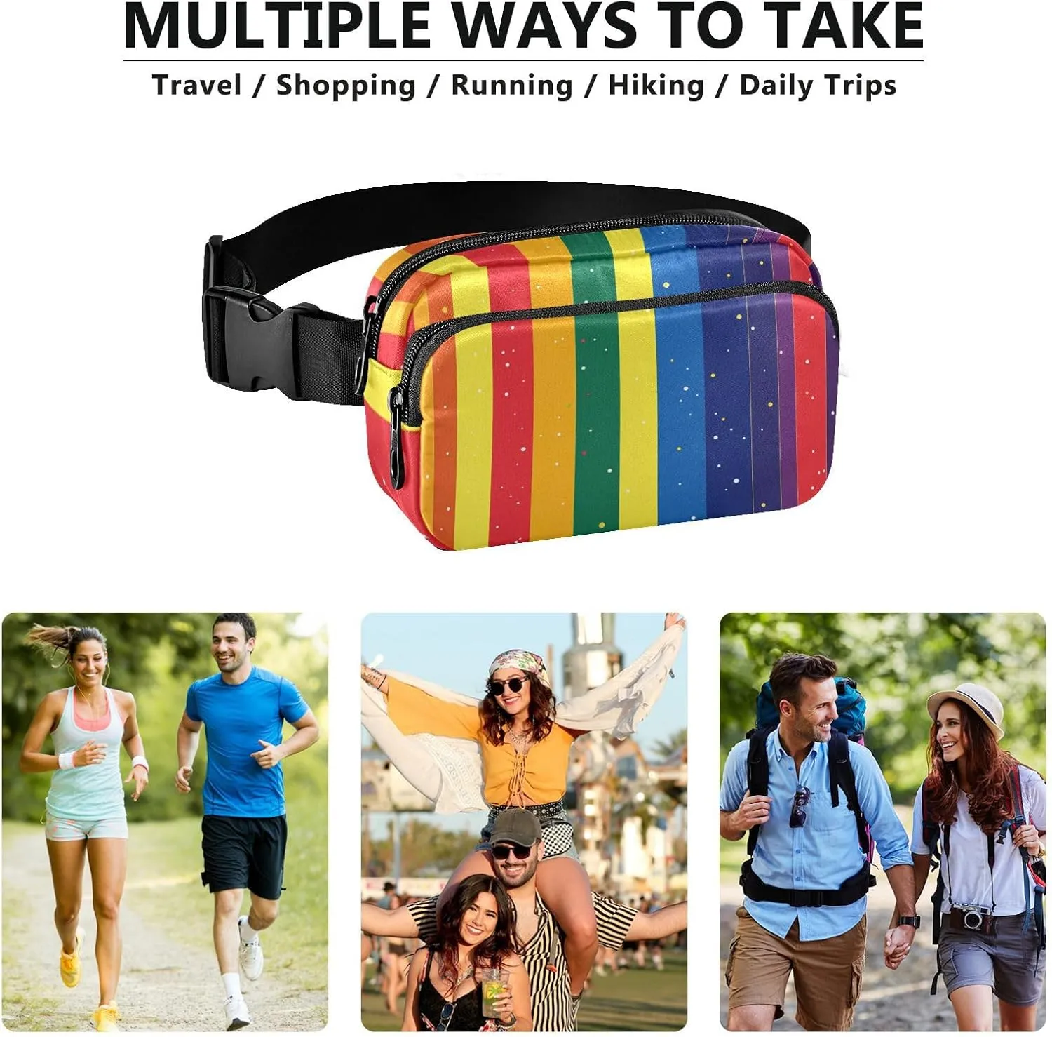 Chest Belt Bum Bag for Men Women Pride Month A Colorful Stripe Fanny Pack Crossbody Sling Bags Large Capacity Travel Passport Wallet for Cycling Hiking Gym