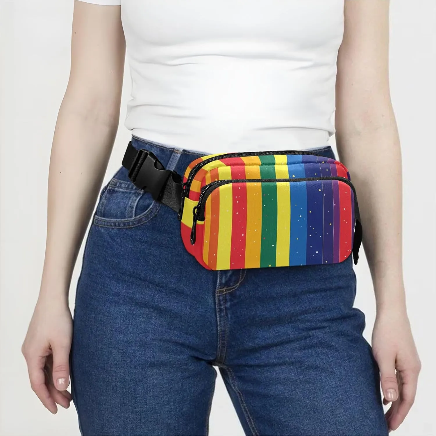 Chest Belt Bum Bag for Men Women Pride Month A Colorful Stripe Fanny Pack Crossbody Sling Bags Large Capacity Travel Passport Wallet for Cycling Hiking Gym