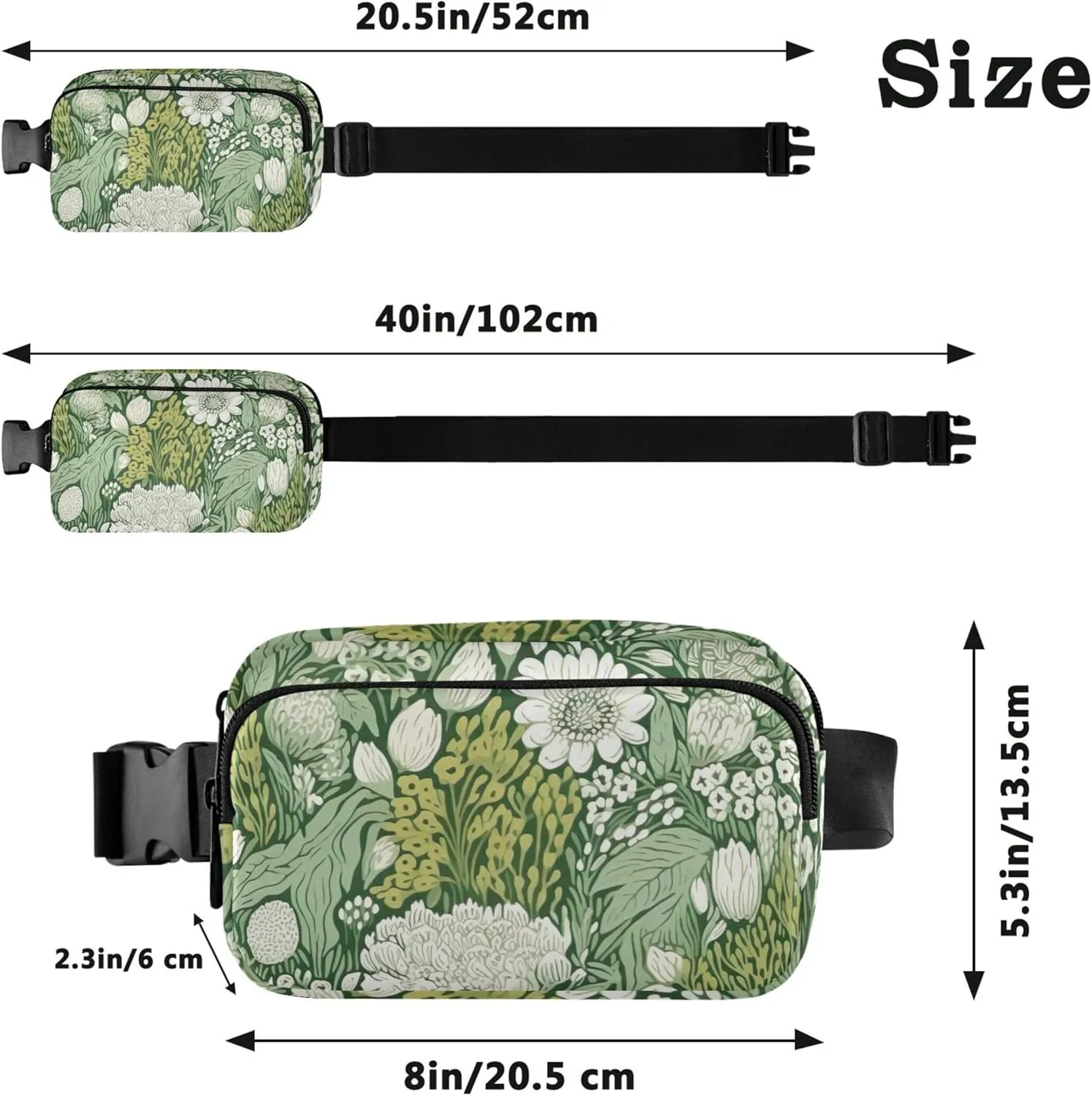 Chic Floral Greenery Print Fanny Packs for Women Waterproof Belt Bags Hip Pack Designer Cross Body Waist Pack
