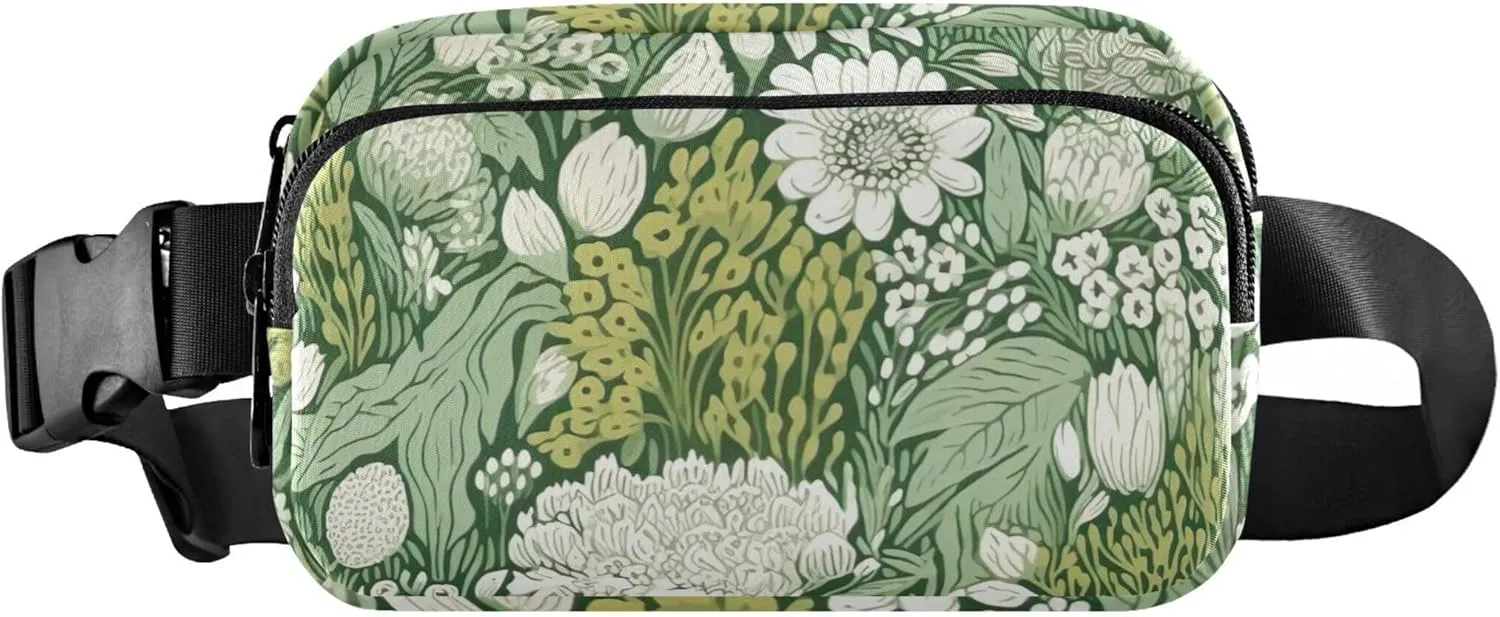 Chic Floral Greenery Print Fanny Packs for Women Waterproof Belt Bags Hip Pack Designer Cross Body Waist Pack