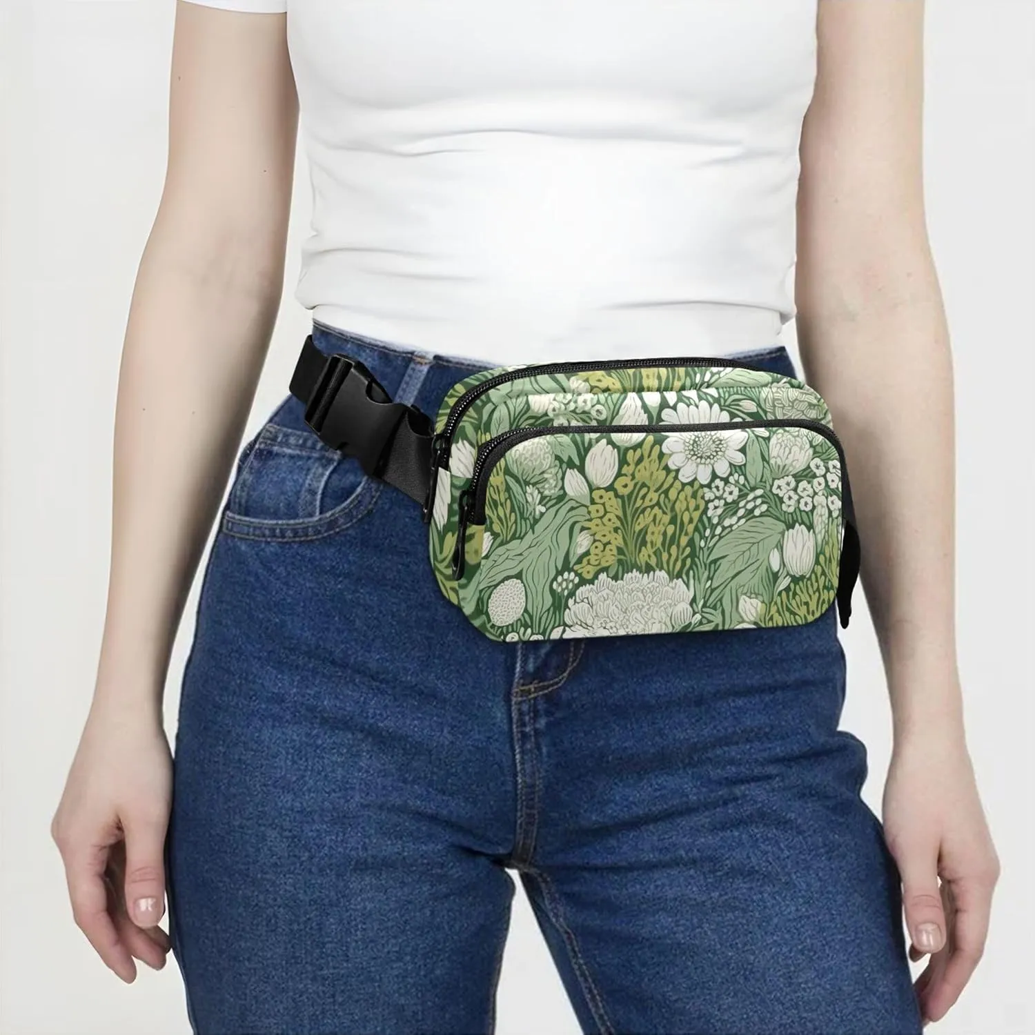 Chic Floral Greenery Print Fanny Packs for Women Waterproof Belt Bags Hip Pack Designer Cross Body Waist Pack