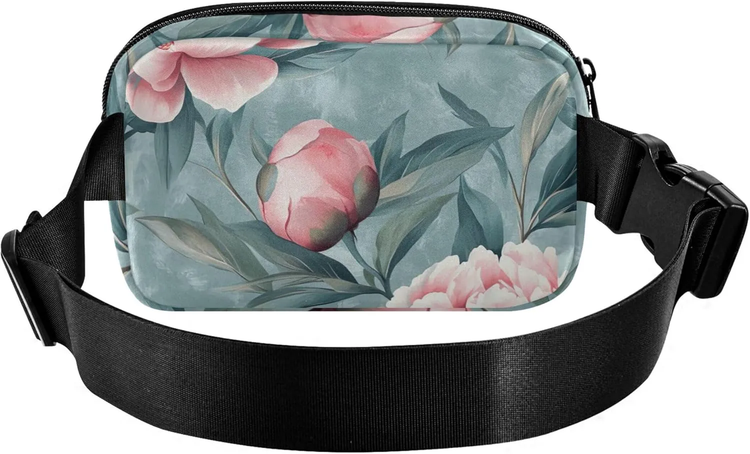 Chic Peony Floral Pink Fanny Packs for Women Large Hip Belt Bag Waterproof Neon Crossbody Waist Purse