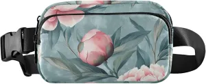 Chic Peony Floral Pink Fanny Packs for Women Large Hip Belt Bag Waterproof Neon Crossbody Waist Purse