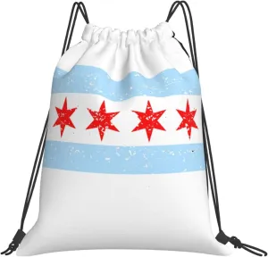 Chicago Flag Gym Drawstring Bags Backpack Sports String Bags Lightweight Sackpack Gym Bag For Women Men Yoga Travel Hiking Storage Bags 13, White