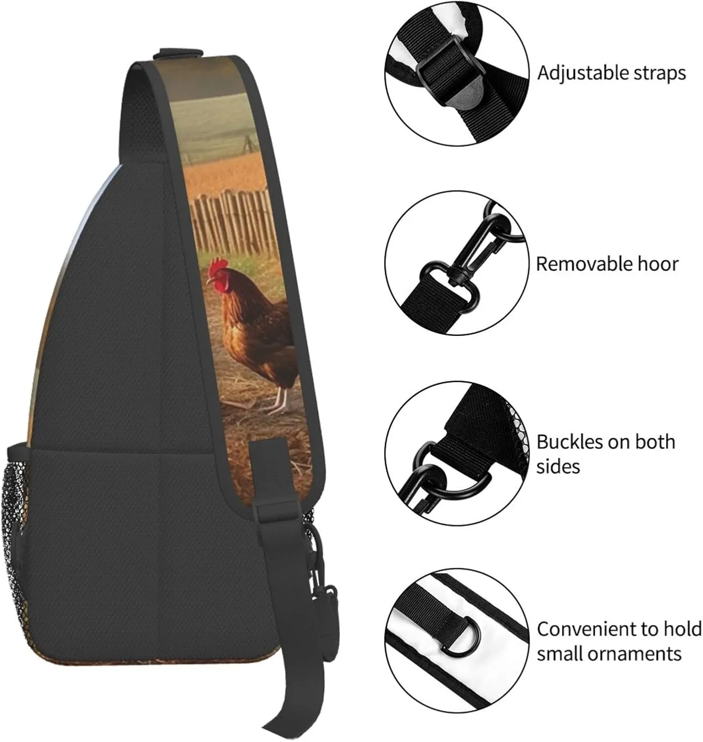 Chicken Wood Stake Farmland Sling Bag Backpack For Men Cross Chest Bag Crossbody Shoulder Bag Travel Hiking Daypack