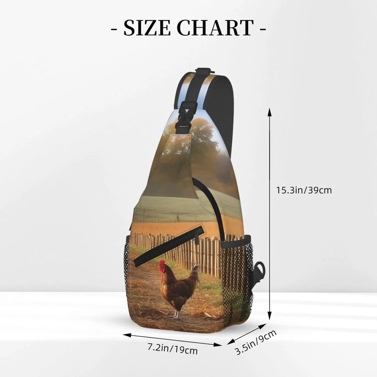 Chicken Wood Stake Farmland Sling Bag Backpack For Men Cross Chest Bag Crossbody Shoulder Bag Travel Hiking Daypack