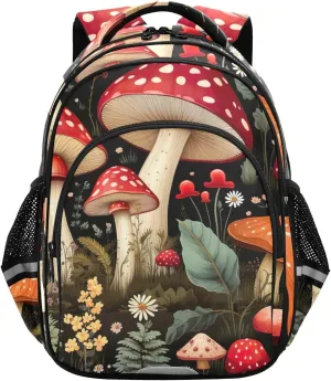 CHIFIGNO Vintage Mushrooms and Flowers Backpack for School Bookbag for Boys Girls with Reflective Stripes Child Backpack School Bags