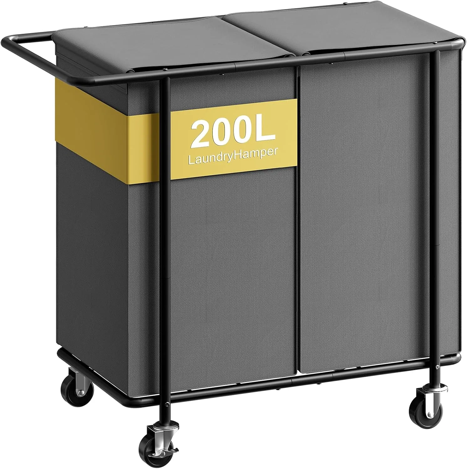 Chrislley Double Laundry Hamper with Wheels,200L Rolling Laundry Basket 2 Section with Lid,Steel Frame Laundry Cart with Handle and Removable Bags,Dirty Clothes Hamper for Laundry Room,Dorm,Grey